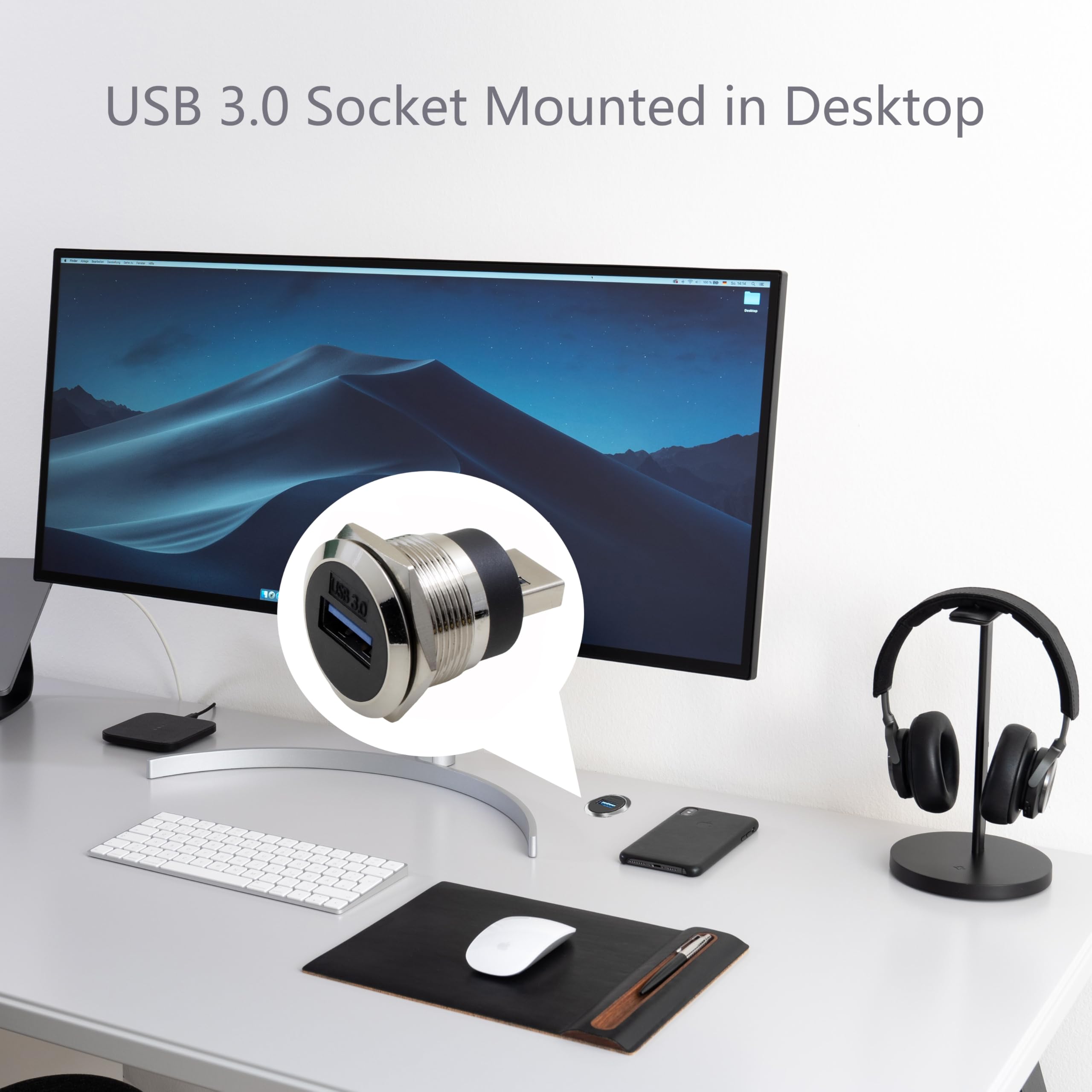 USB 3.0 Stecker auf Buchse, wasserdichter Montageadapter, 5 Gbit/s Datenübertragung und Laden, runder Gewindekonverter mit Mutterbefestigung für Panelmontage, staubdicht und langlebig