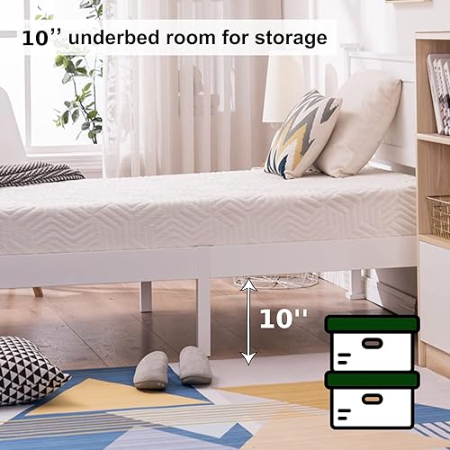 Miniatura 3 de VINGLI Marco de cama matrimonial con cabecero, marco de cama blanco de madera, no necesita somier