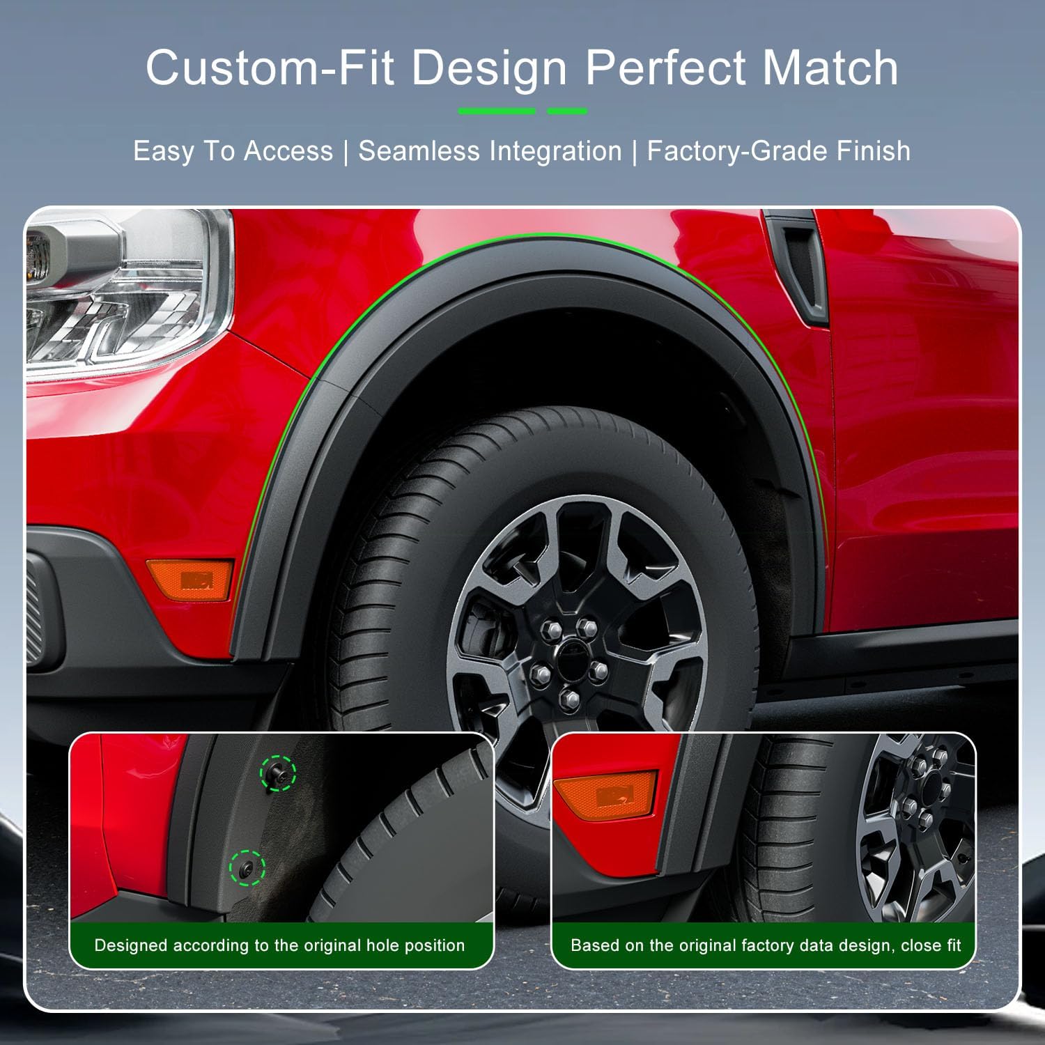 Three-section Fender Flares Compatible with 2022-2025 Ford Maverick 12PCS Wheel Brow PP Wheel Trim Strips Replacement for 2022-2025 Ford Maverick Accessories