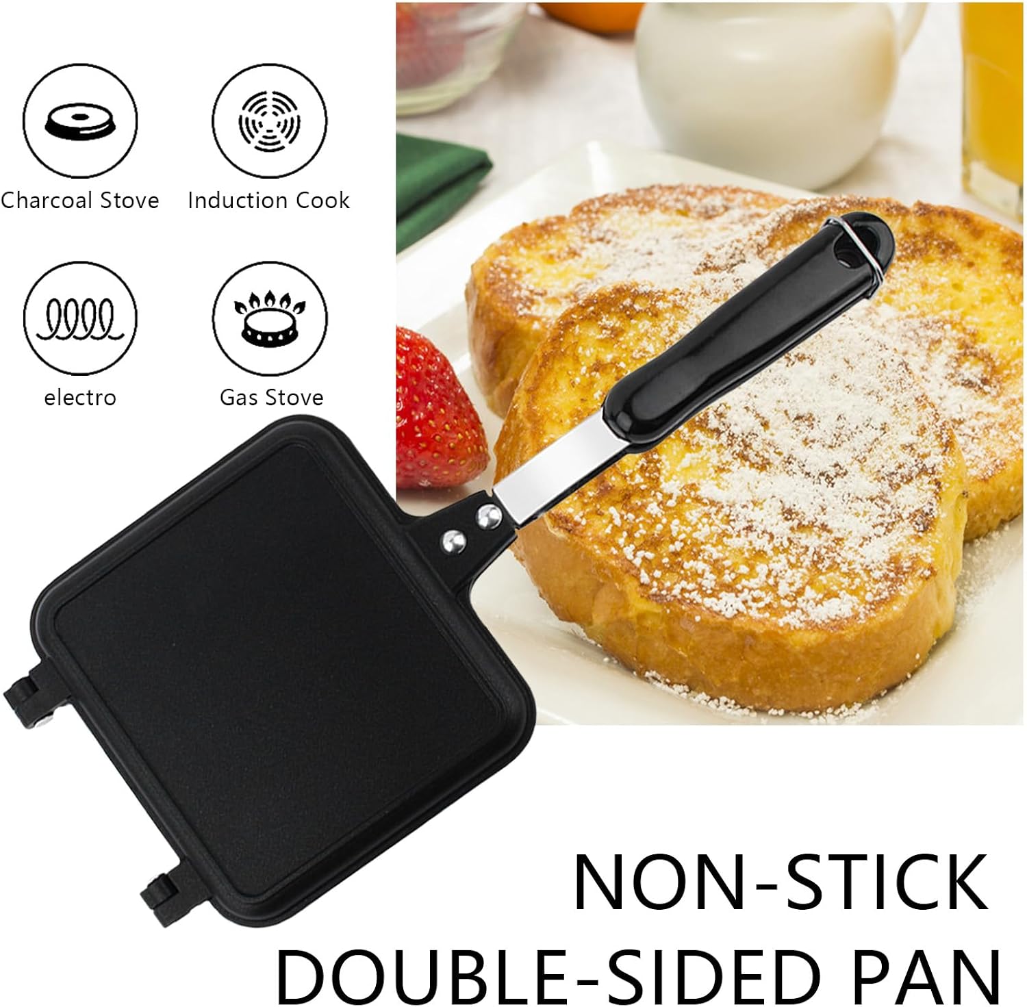 Gavigain Ridge Monkey, Double Sided Frying Pan Non-stick Premium Iron Ceramic Coating Flip Pan Pancake Maker for Pancakes Omelets French Toasts
