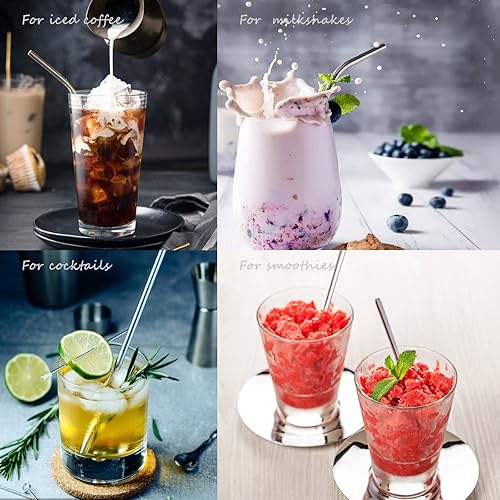 Miniatura 5 de Paquete de 5 pajitas de metal de acero inoxidable reutilizables para cóctel con punta de silicona, popotes reutilizables para batidos, aptos para