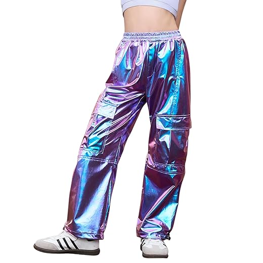 Mirawise Calça cargo para meninas com cintura elástica e vários bolsos perna reta para dança ao ar livre streetwear 4-13 anos