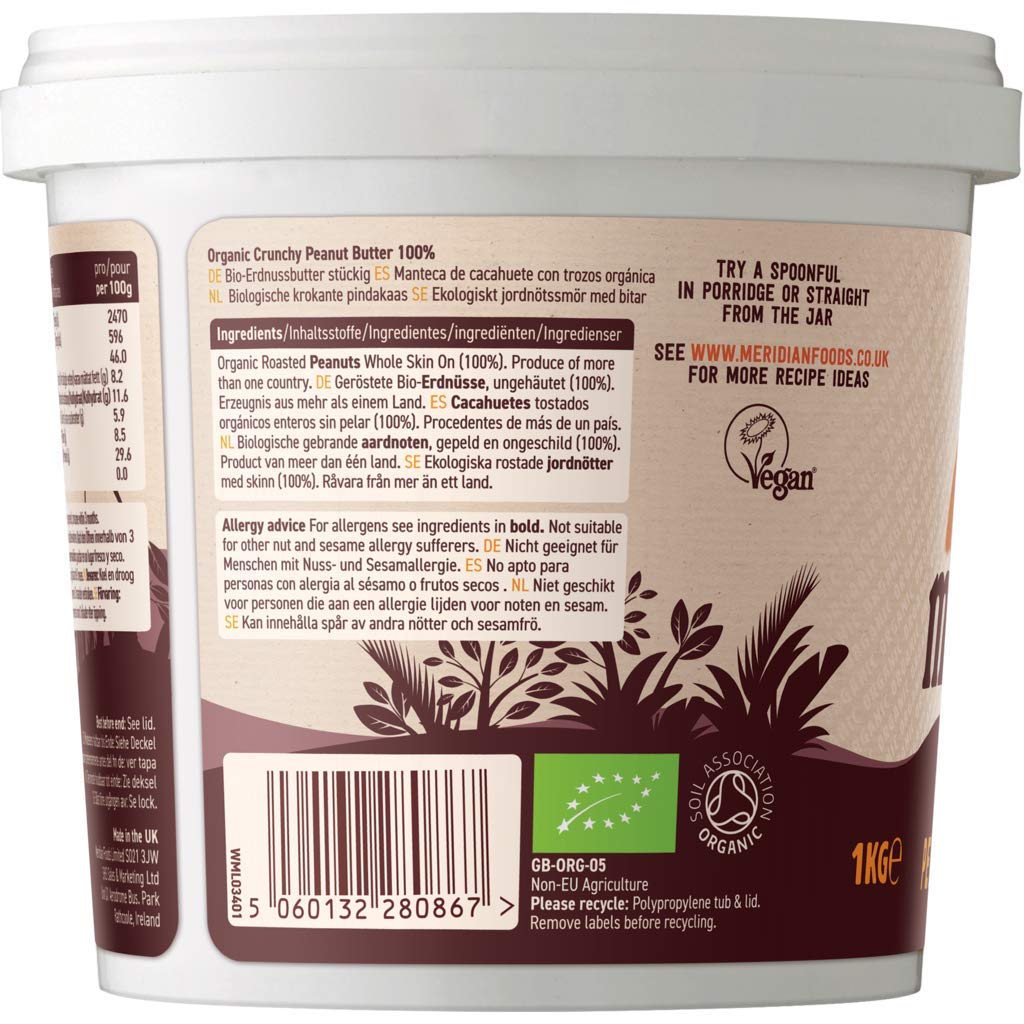 Meridian Natürliche Erdnussbutter aus biologischem Anbau, 1000 g, 6 Stück