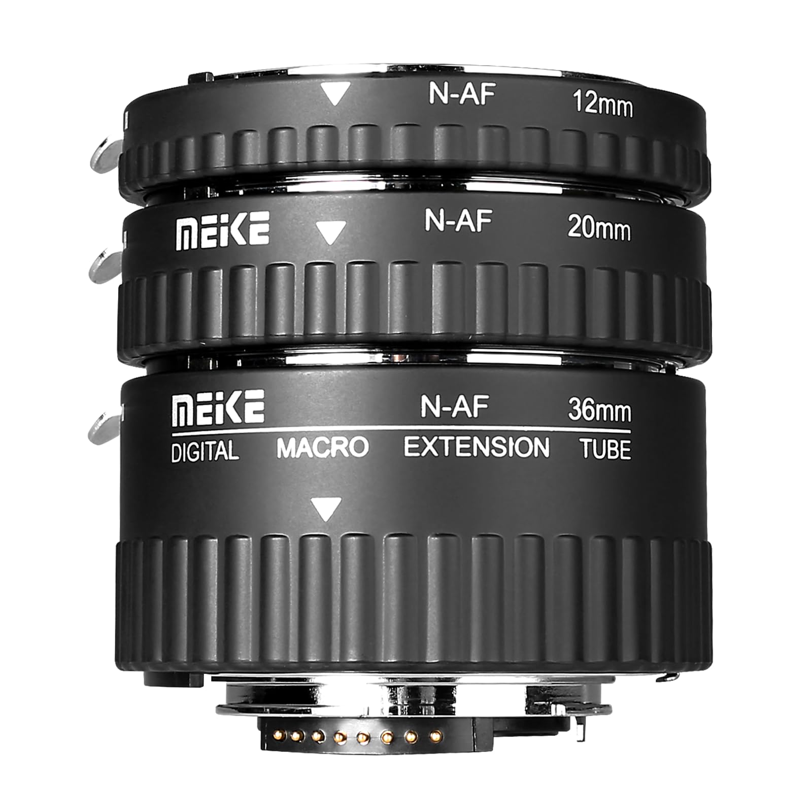 Meike MK-N-AF1-A Kit adaptateur de bague d'espacement macro en métal pour appareils photo reflex numériques Nikon (12 mm + 20 mm + 36 mm)