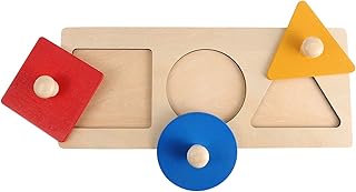 Kisangel Baby Wooden Shape Puzzles Montessori Wood Knob Puzzle Board Geometric Shape Match Puzzles Preschool Training Tool for Baby Kids