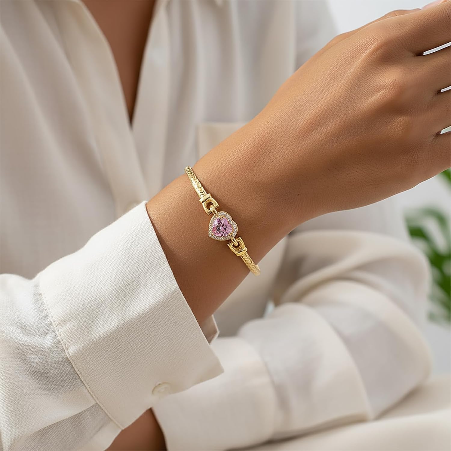 Heart Bracelets for Women 14K Gold/White Gold Plated Love Bracelet Trendy Dainty Cubic Zirconia Charm Bracelet Snake Chain Jewelry Gifts for Her - Image 2