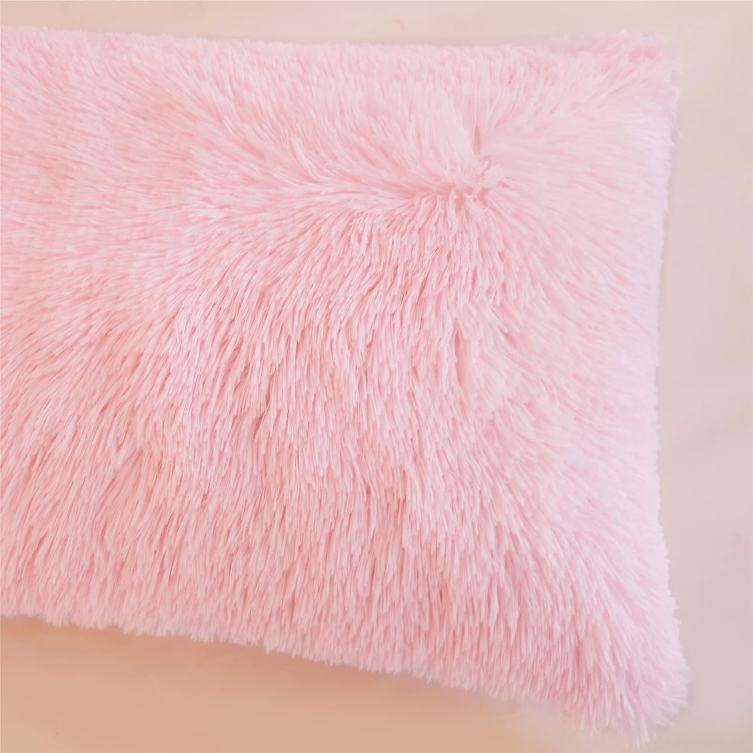 Faux Fur Fluffy Fuzzy Plush Pink Pillow Case Set of 2, Soft Decorative Pillow Covers for Bed, Bedroom, Living Room, Zipper Closure, Standard Size (20"x26", Pink) - Image 5