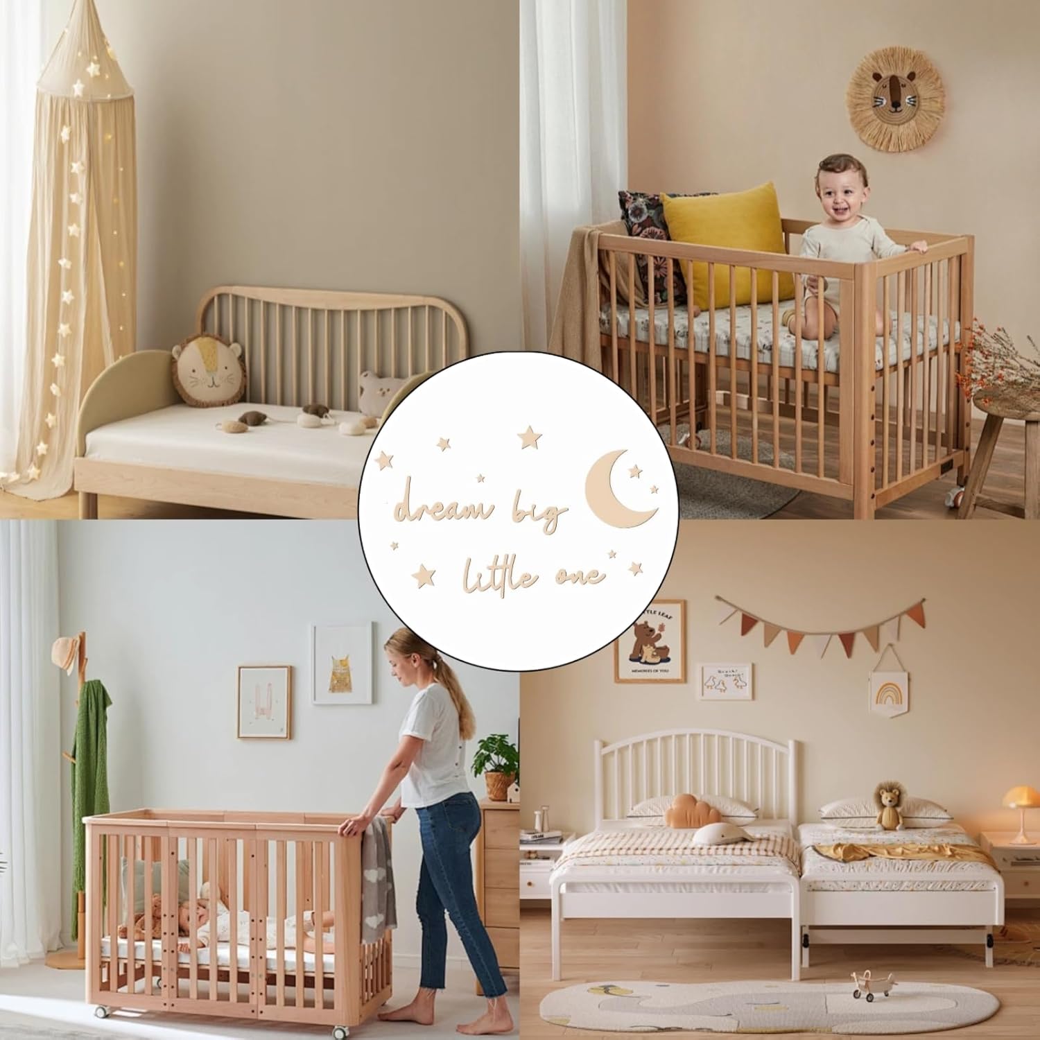 15 Pcs Nursery Wall Art, Moon and Stars Boho Decor for Neutral Baby Room, Wood Sign Set for Farmhouse Boys Girls Bedroom, Living Room & Playroom Wall Decor