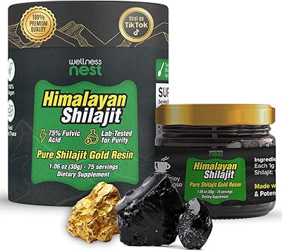 Wellness Nest Gold Grade Pure Himalayan Shilajit Resin: Ultimate Potency for Men & Women - 24k Gold, 75% Fulvic Acid, Lab Test Report Included - 30g 1 Pack, 75 Servings