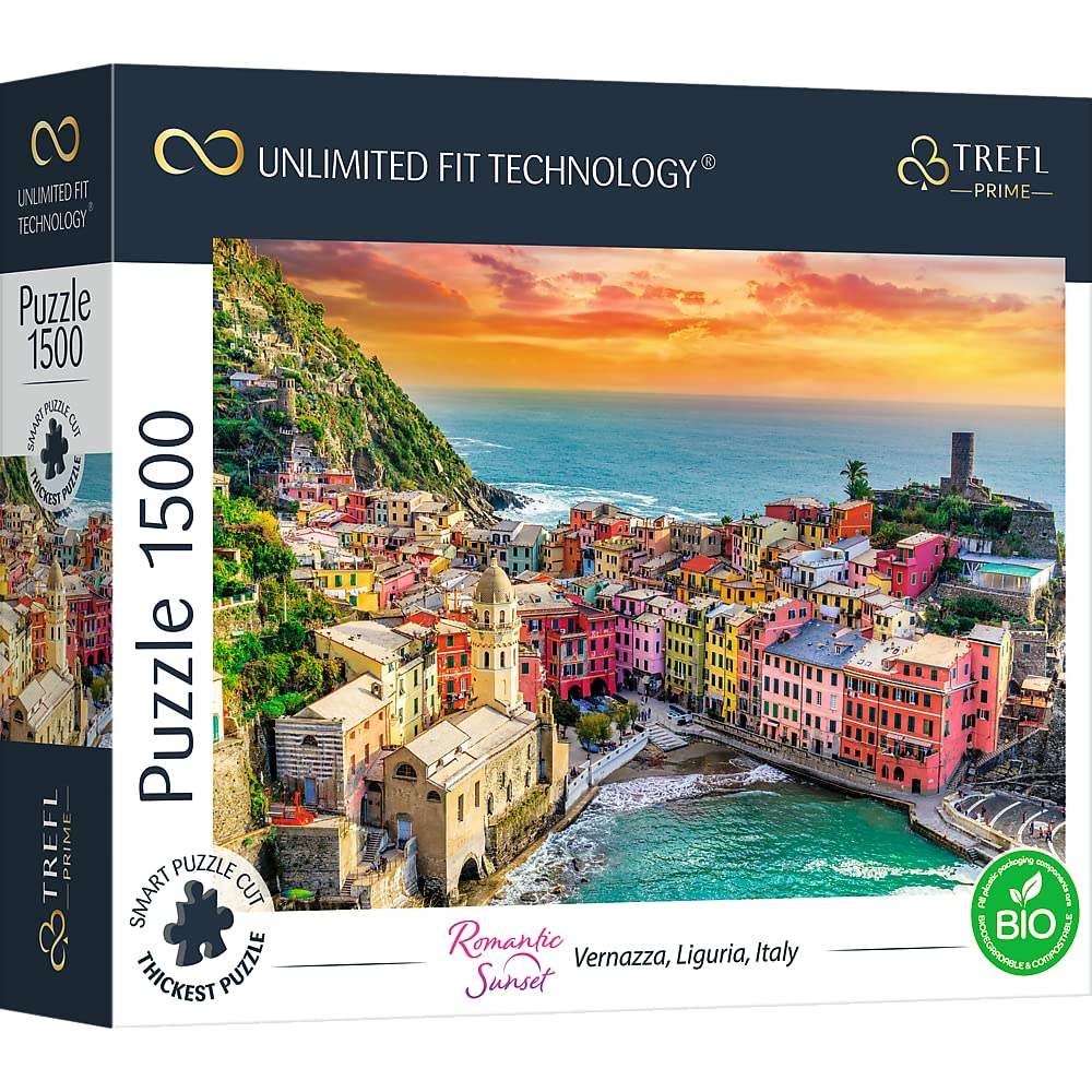 Trefl Prime - UFT - Puzzle Romantic Sunset: Vernazza, Liguria, Italy - 1500 Elemente, dickster Karton, Bio, ECO, Italien, Sonnenuntergang, Unterhaltung für Erwachsene und Kinder ab 12 Jahren