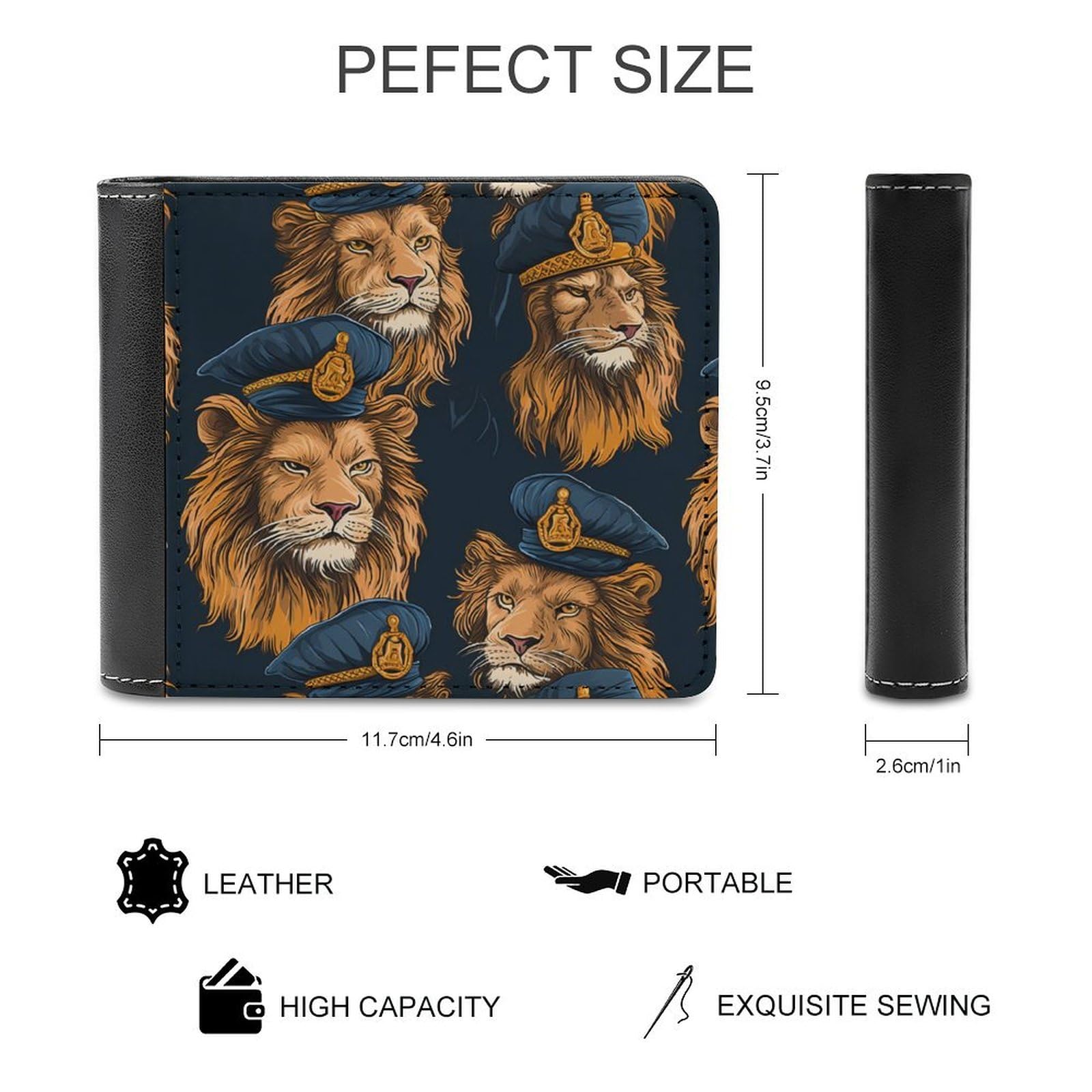 Lion Police Man Funny Billfold Wallet Credit Card Holder Slim Passcase Pouch Purse for Men Women