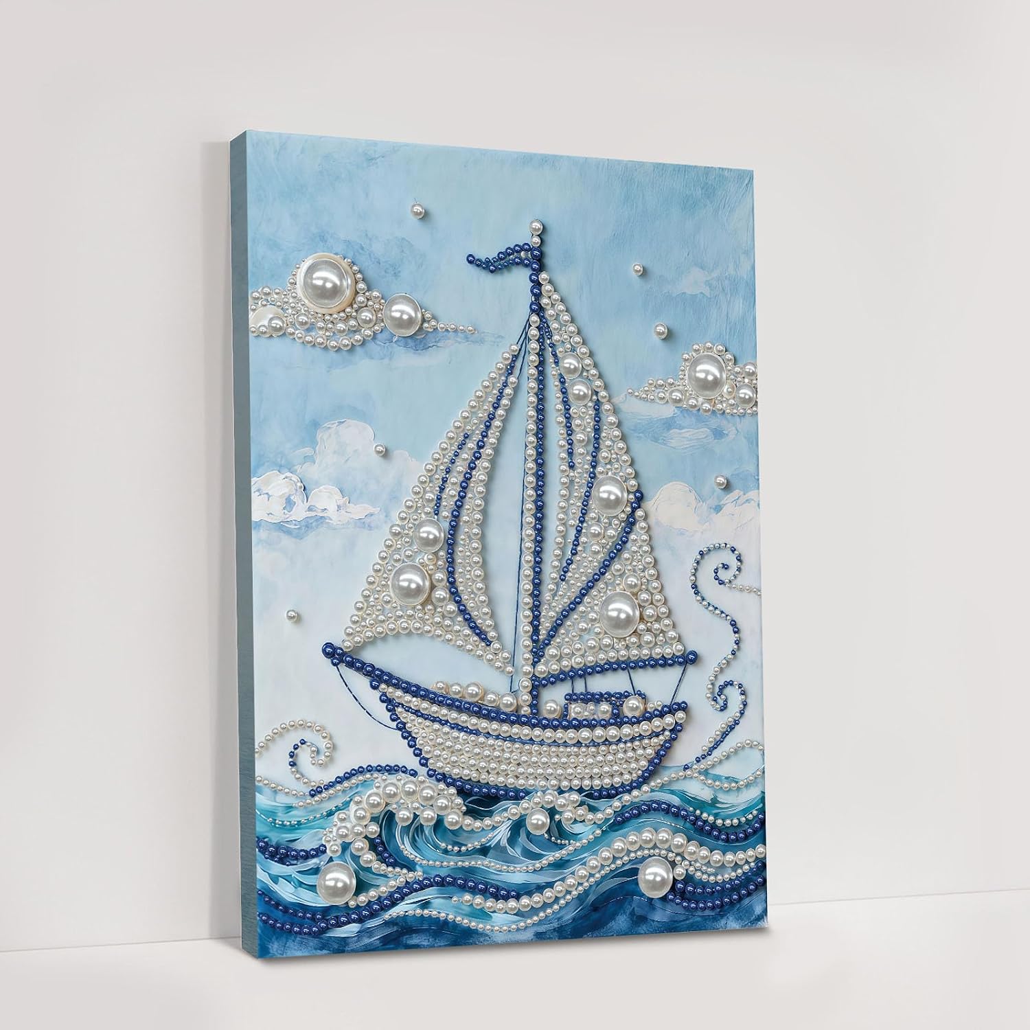 POETRYDRAW DIY Diamond Pearl Painting Kit for Adults Sailboat, Beginner Friendly Craft Kits with Frame 30x40cm, Home Decor Housewarming Gift, Diamond Dots Beads Canvas Art for Wall Decor