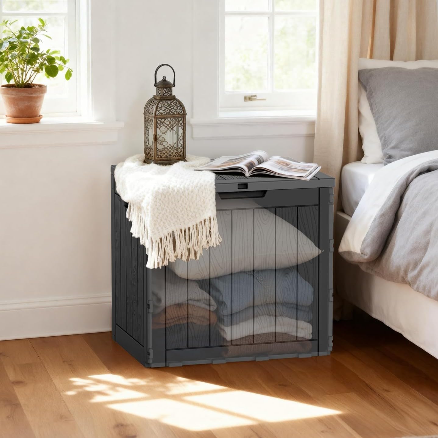 30 Gallon Outdoor Deck Box, Lockable Waterproof Outdoor Storage Boxes For Garden Tools,Indoor Cushions,Accessories Outside Storage Resin Weatherproof Container(Black)