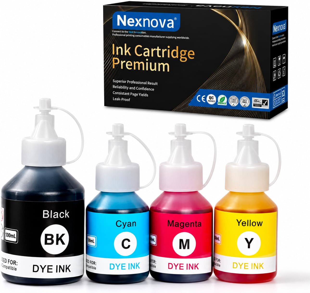 NexNova® BT6000 BT5000 Ink Compatible with Brother Ink Tank 4-Color (Black Cyan Magenta Yellow) Printers Refill for DCP-T300 T500W T700W T310 T510W T710W MFC-T800W T810W T910W T4500DW