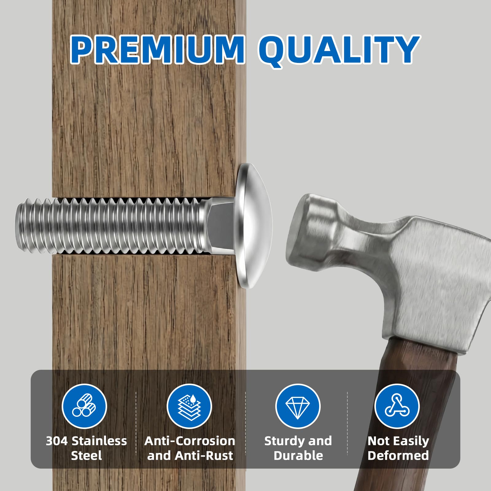 Mellewell Stainless Steel Carriage Bolt Kit - 12 Sets -4 Mellewell Stainless Steel Carriage Bolt Kit - 12 Sets -4