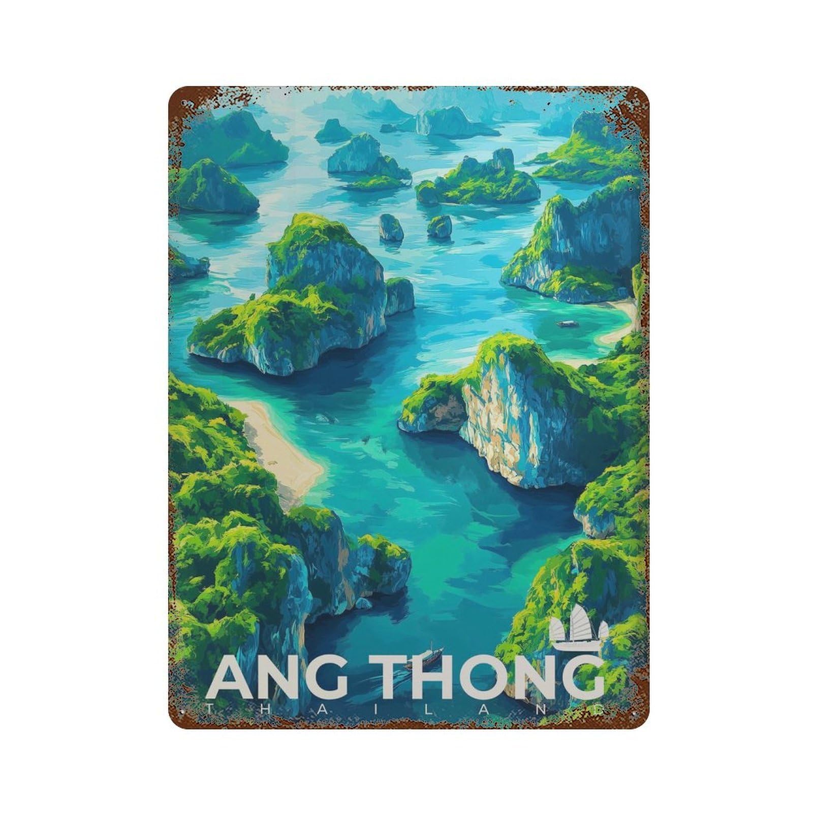 xiaoxiaoshen Ang Thong Thailand Travel Wall Decor Art Metal Tin Poster Modern Home Decor Art Home Bar Shop Decorations Vintage Sign 40x30cm