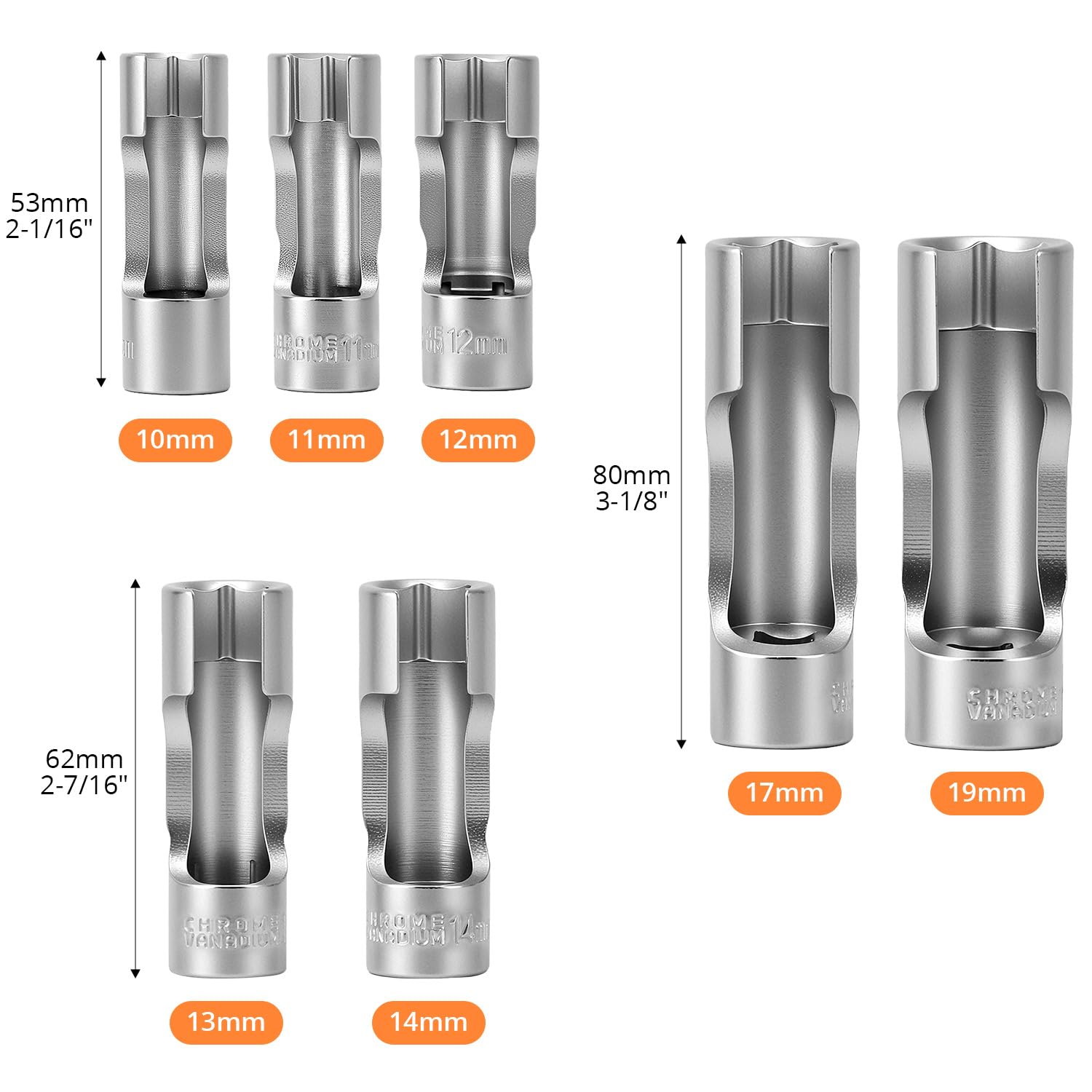QWORK® Jeu de douilles fendues 3/8", 10-19 mm - 7 pièces
