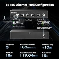 Vista 3 de MokerLink Interruptor Ethernet gestionado 10G de 5 puertos, 10G/5G/2.5G/1G auto-adaptativo, L3 Web/CLI gestionado, escritorio de metal Interruptor