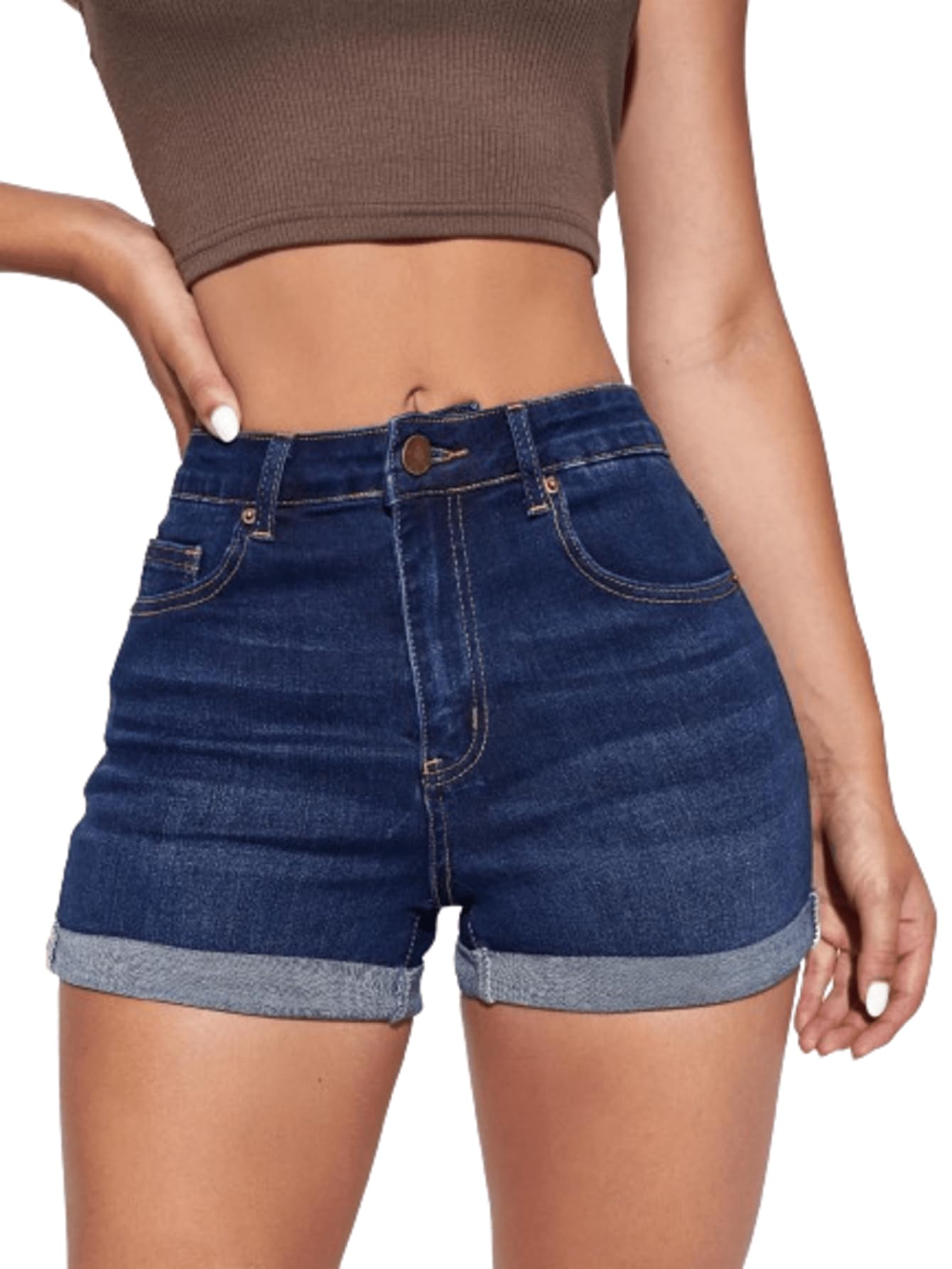 Essnce Zipper Fly Cuffed Hem Denim Casual Summer Shorts Women's & Girls