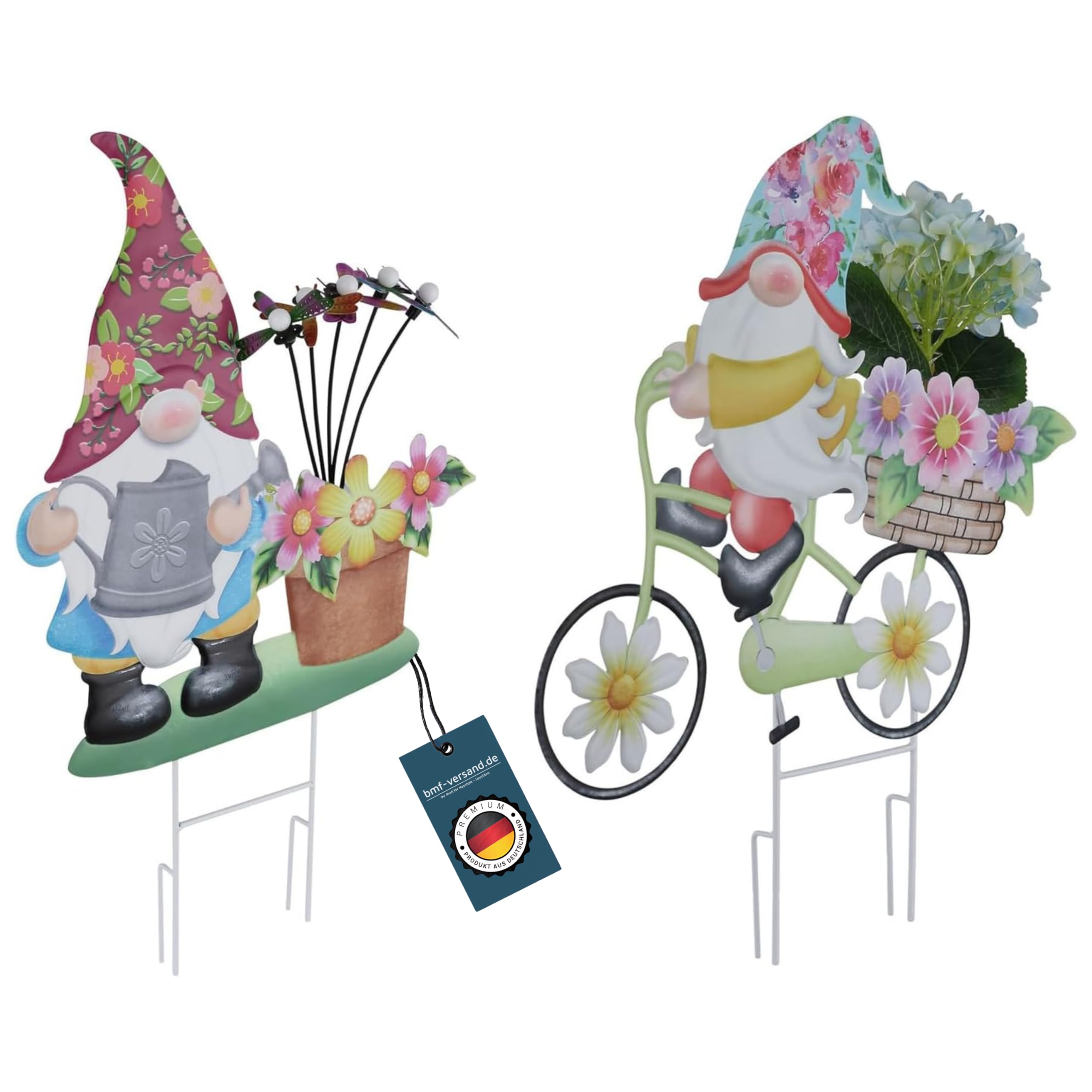 Solar Gartenzwerg lustig 2er Set - Gartenfigur mit Licht wetterfest - Solarbeleuchtung Zwerg mit Erdspieß - Solarlampen für Terrasse und Balkon - Gartenleuchte Zwerg - Gartendeko Zwerg