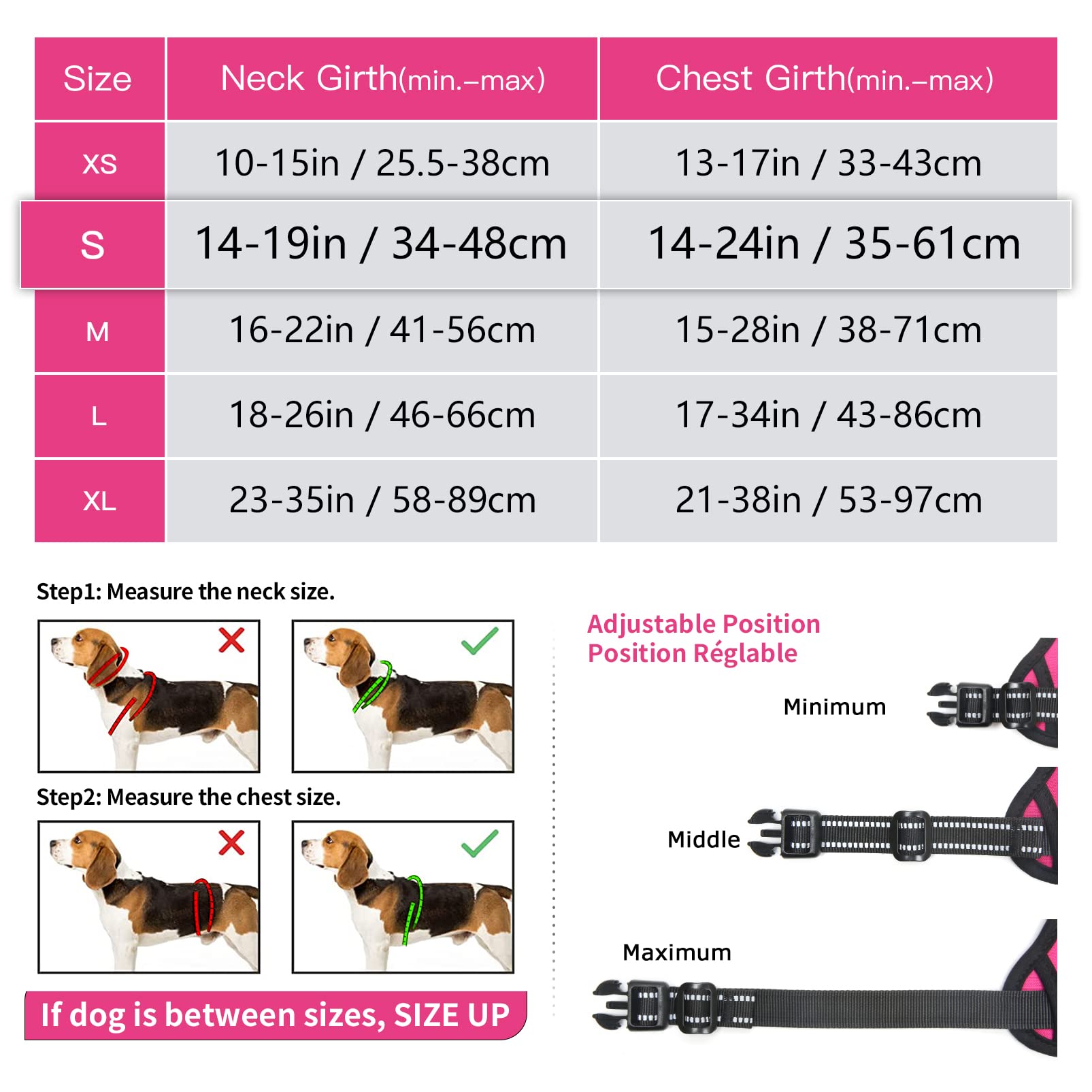 HEELE Pettorina per Cani No-pull Pettorina Cane con Manico Imbracatura Riflettente Traspirante, Robusta Pettorina Cane Taglia Piccola, per Camminare, Addestrare Le Passeggiate, Rosso Rosa, S