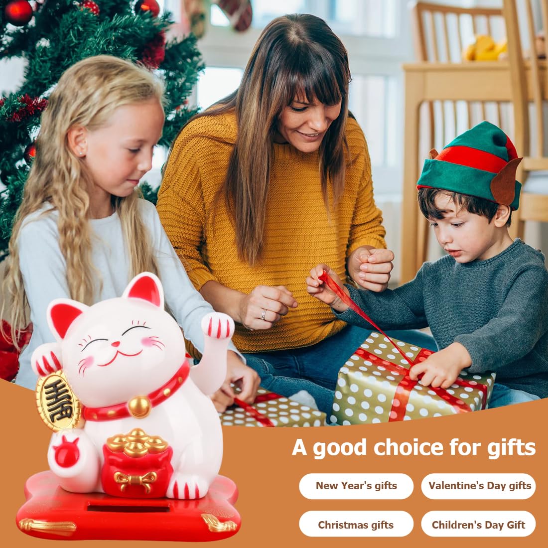 1 pezzo Gatto Cinese Portafortuna Maneki Neko Lucky Cat, Gatto di Benvenuto ad Energia Solare, Maneki Neko Originale, Oggetti per la Casa, Home Display Car Decor (Bianco)