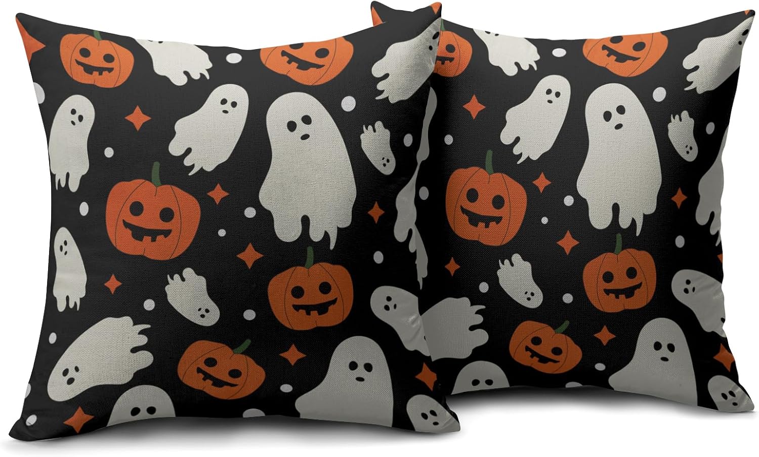 Robvobe Halloween Pillow Covers 24x24 Set of 2 Cute Ghost Pumpkin Print Outdoor Decorative Throw Pillows Halloween Scary Themed Farmhouse Pillowcases Linen Cushion Case Decor for Home Sofa Couch Bed