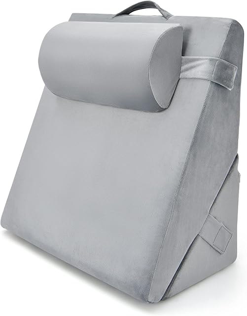 CASART Wedge Pillow, Adjustable Memory Foam Incline Cushion with Headrest & Removable Cover, Bed Leg Rest Pillow for Sleeping, Reading, Post Surgery, Acid Reflux and Back Pain (57 x 28 x 56cm, Grey)