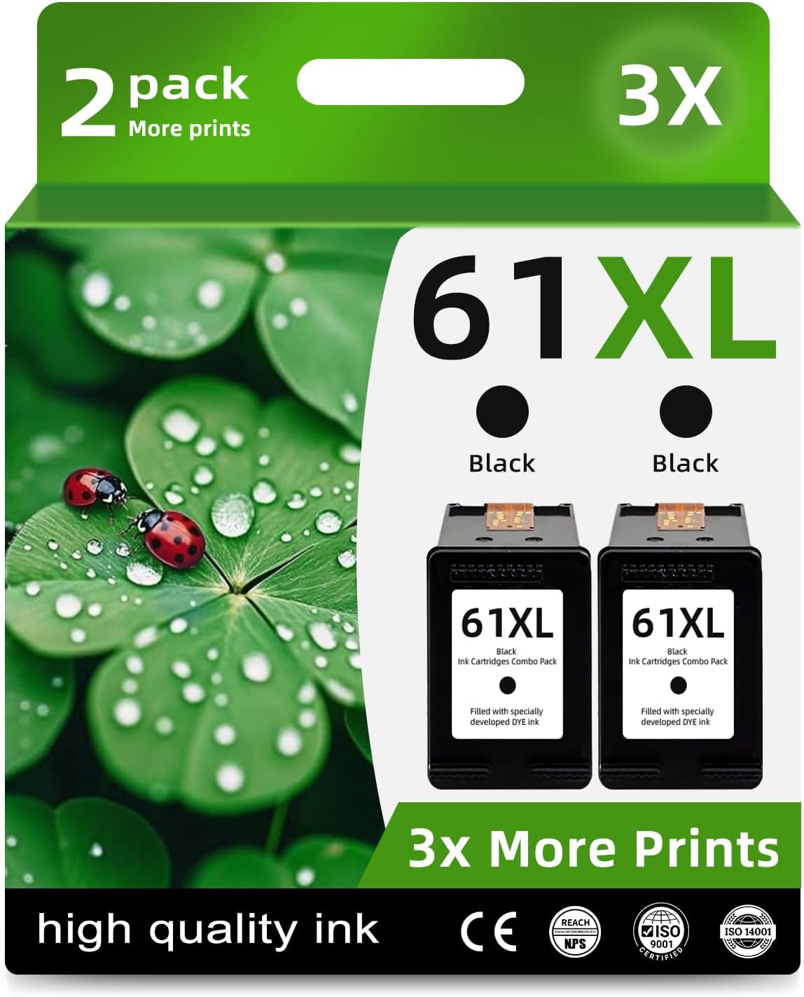 Skyink 61XL Black Remanufactured Ink Cartridge Replacement for HP 61 Ink 61 XL Black (2 Black) for Envy 4500 5530 4502 4501 5535 OfficeJet 4630 4635 DeskJet 2540 1000 1010 1510 Printers