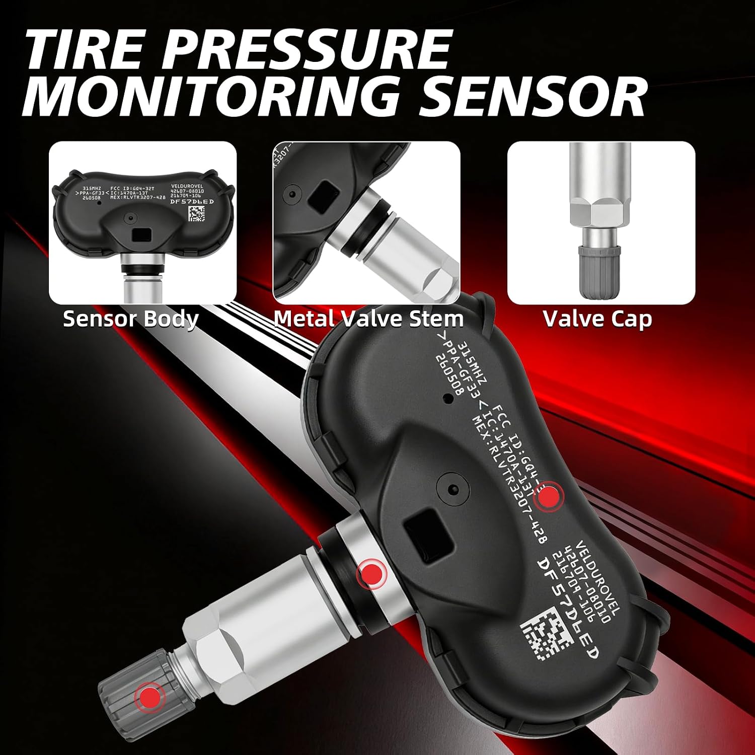 Pre-Programmed 4PCS 315MHz Tire Pressure Monitoring Sensor Fit for Toyota 2007-2020 Sienna, 2007-2017 Tundra, 2008-2017 Sequoia, TPMS Sensor Replace OE 42607-08010 42607-0C070 42607-0C050