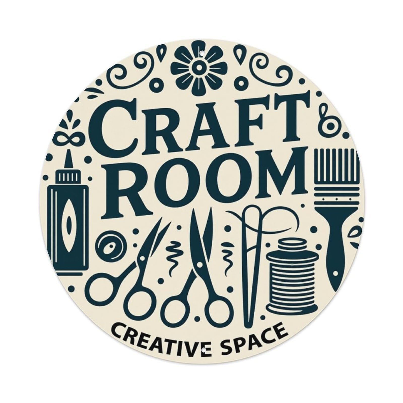 Craft Room Creative Space Round Tin Sign Vintage Metal Poster Retro Bar, Home, Man Cave, Kitchen, Laundry Room Wall Art Decor Gift 8x8Inch