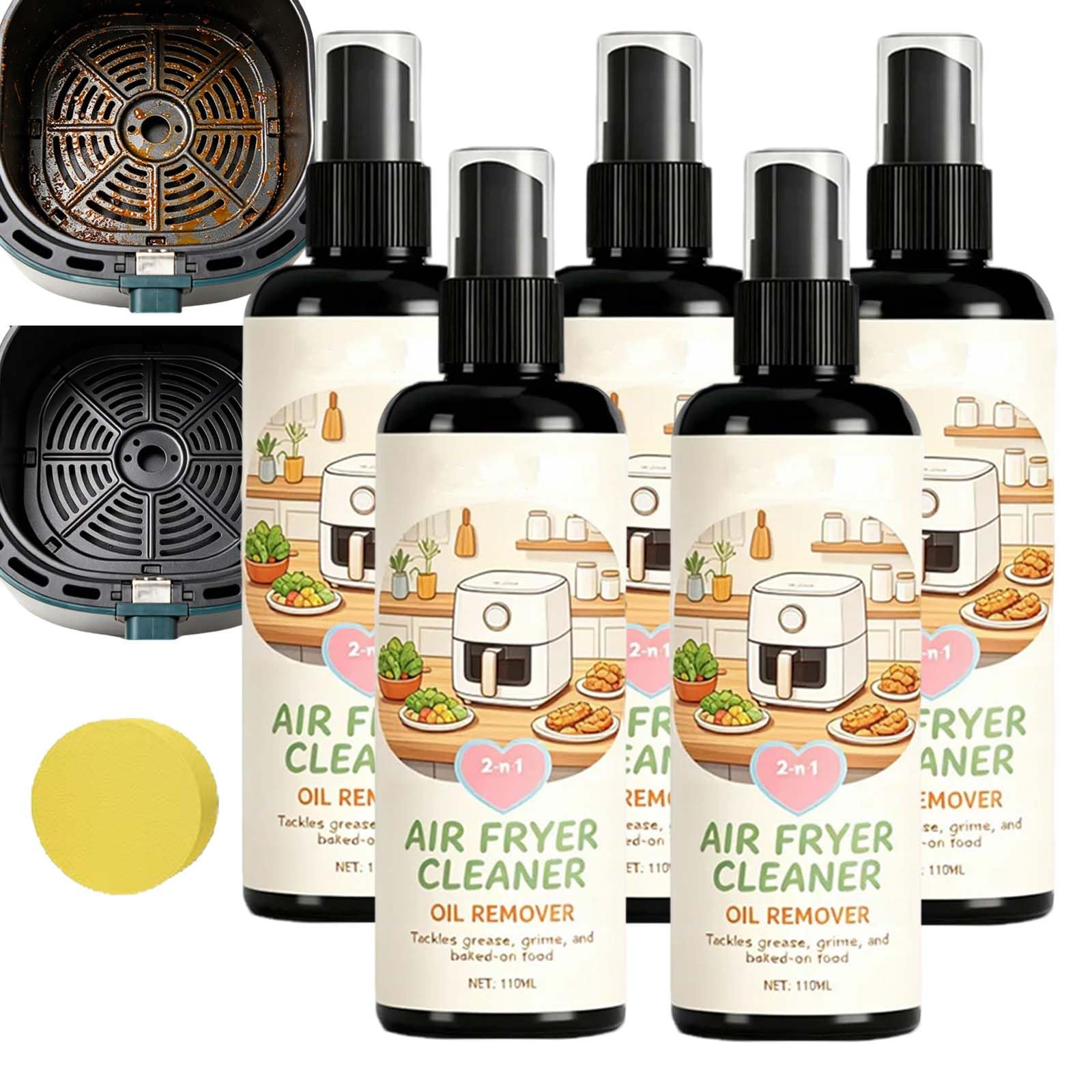 Aerosol 2 en 1 Air Fryer Cleaner and Degreaser, potente limpiador de cocina multiusos, eliminación rápida y potente de aceite, disuelve la suciedad, limpieza profunda, spray de espuma multiusos (5