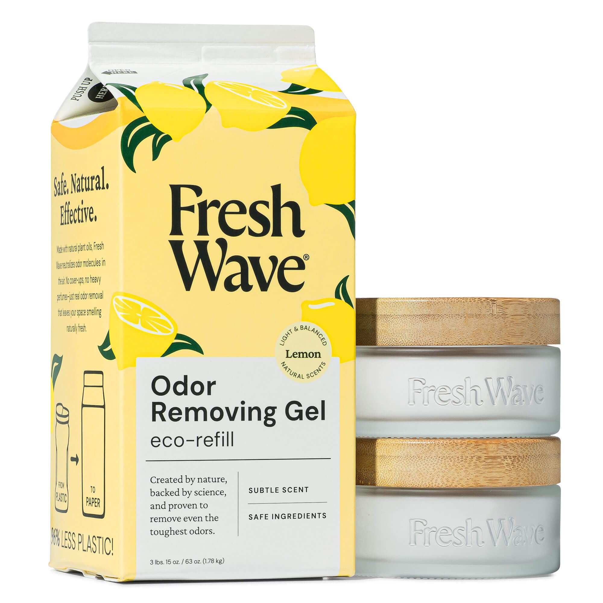 Fresh Wave Odor Removing Gel 2-Pack Glass Jar &amp; 63oz Refill, Lemon