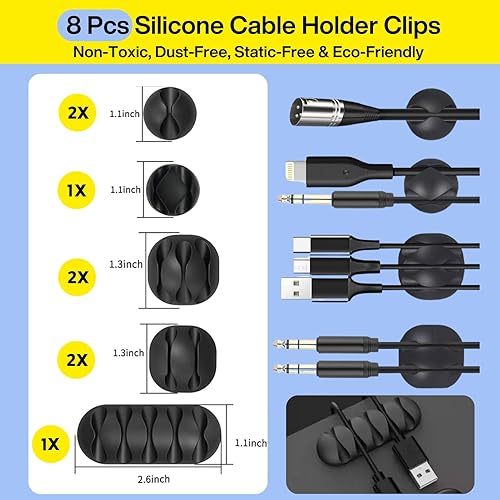 Miniatura 4 de Kit de organización de cables, 67 clips adhesivos para cables, organizador de cables de escritorio Topavatop 22 correas de cable reutilizables, 4