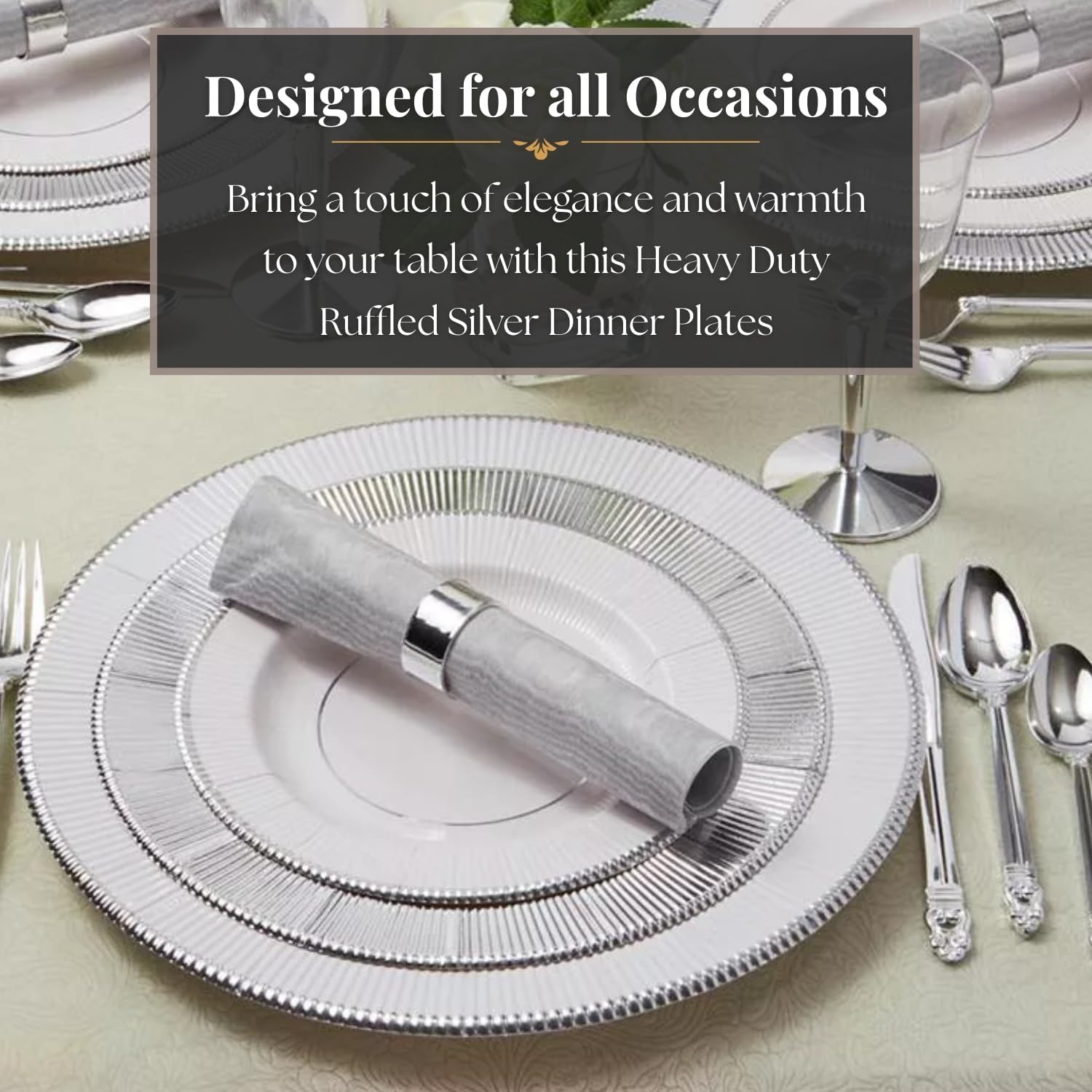 Silver Disposable Dinner Paper Plates with Ruffled Rim - 10.25" (Pack of 18) - Perfect for Weddings, Parties & Special Events - Image 2