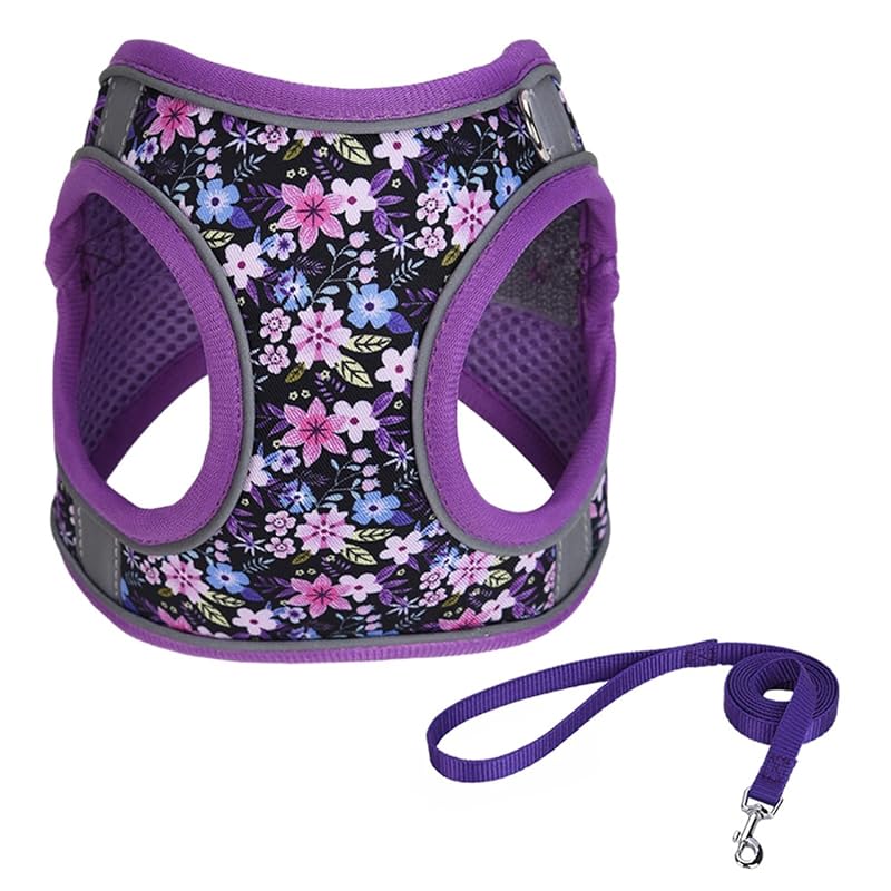 Peitoral vest ajustável com malha macia e guia para cães e gatos KocaPlye, M, Roxo