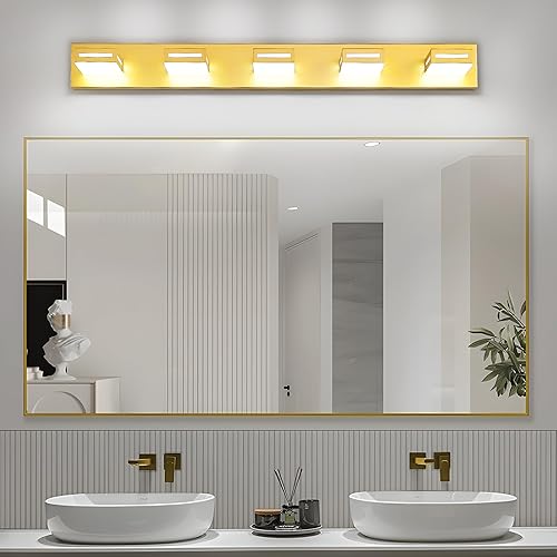 Miniatura 34 de Lámparas LED modernas para tocador (3 lámparas, 24 pulgadas), accesorios de iluminación para pared de baño acrílico dorado sobre espejo