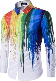 NOAGENJT Funny T Shirt Men's Spring Top Blouse Splash Ink Printed Shirt Long-Sleeved Casual Slim Turndown Collar Shirts Button Formal Shirts Workout Short Pack