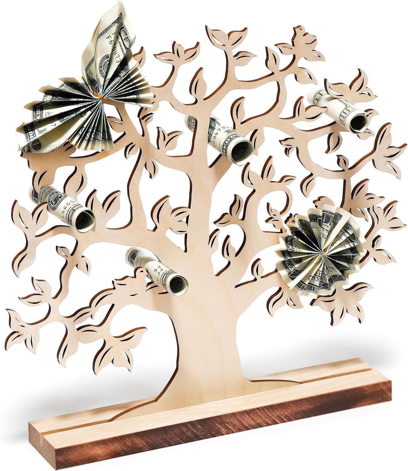 VELENTI Wooden Money Tree - Tree of Life Decoration with Detailed Branches, Smooth Base - Graduation, Birthday, Christmas Money Holder - Made of Sturdy Birch Wood - Wedding Gift, Communion