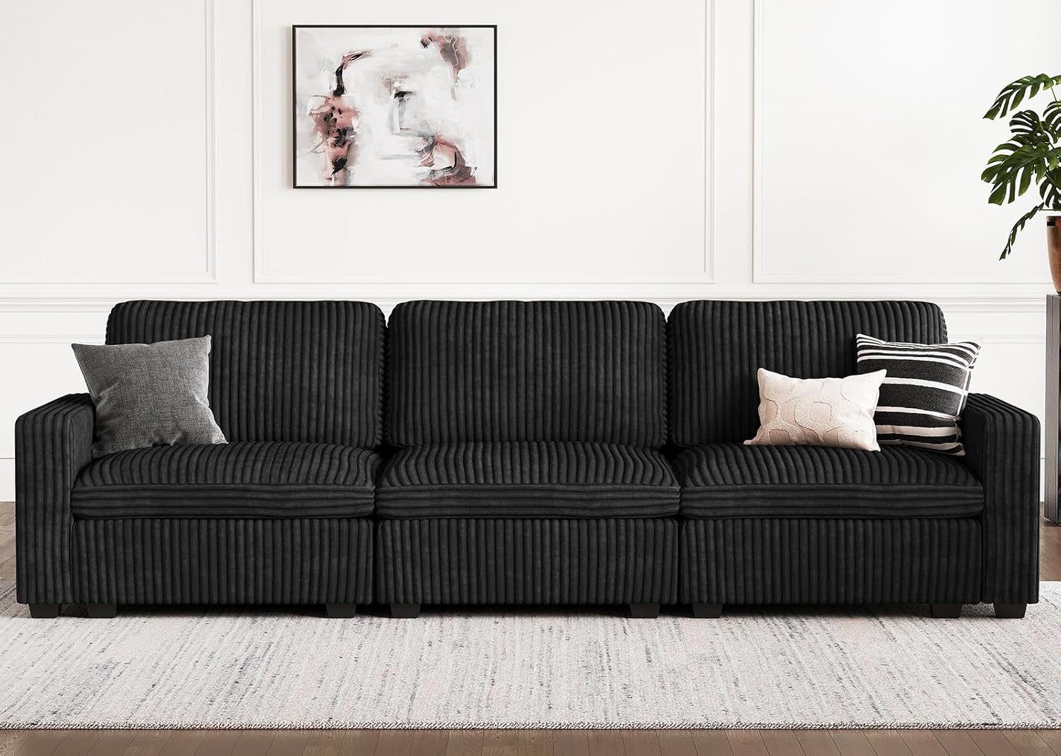 Belffin Modular Sectional Sofa with Storage Seat, Oversized Cloud Couch Sectional with Extra Deep Seat, Comfy 3 Seater Sectional Couches for Living Room, Plush Corduroy Black