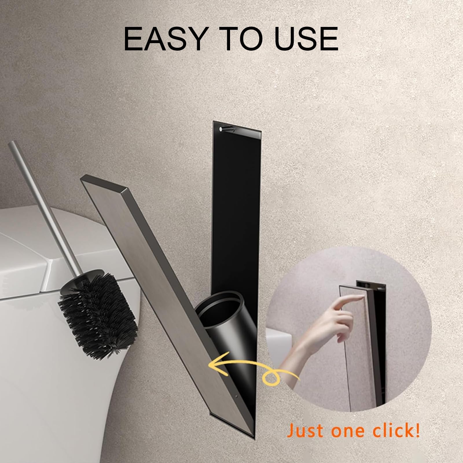 Portascopino da incasso – Spazzola nascosta in acciaio inox con apertura one-touch, design salvaspazio e facile da pulire per rinnovare bagno e hotel