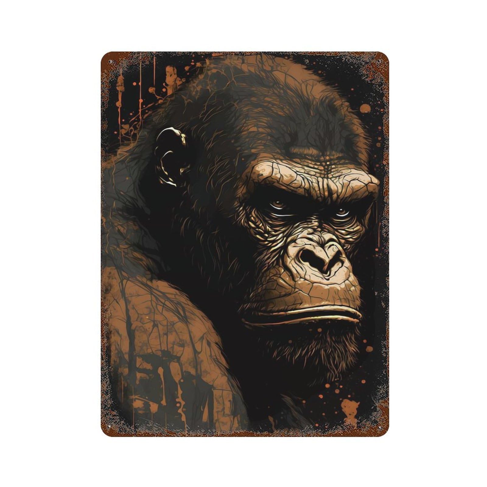 Vintage Rust Metal Sign Gorilla Abstract Portrait 15.7"x11.8", Novelty Wall Decor for Garage, Bar And Workshop Decor