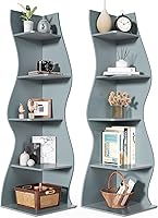 Vista 18 de LITTLE TREE Estantería esquinera de 70 pulgadas, estantería de exhibición Etagere con forma de algas marinas, estantes de pared independientes de 5