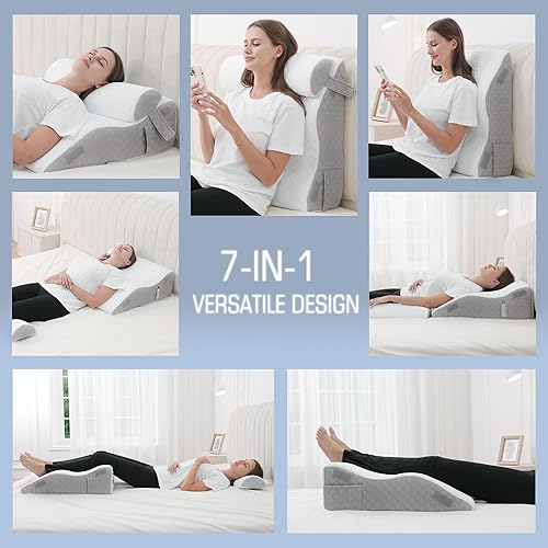 Miniatura 3 de 2 almohadas de cuña de cama para dormir, 7 en 1 almohada ajustable de espuma viscoelástica para reflujo ácido, almohada de cuña inclinada 2 en 1
