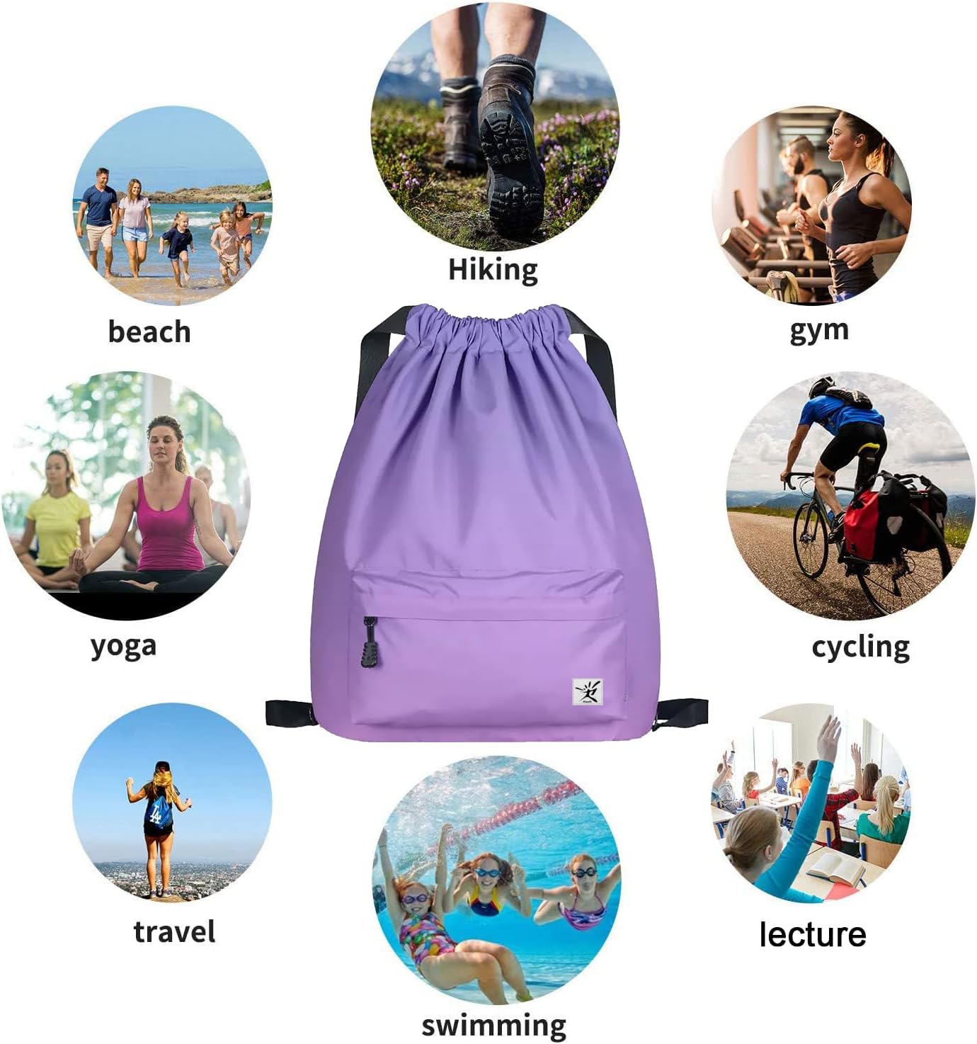 Waterproof Drawstring Bag, Gym Bag Sackpack Sports Beach Backpack for Men Women