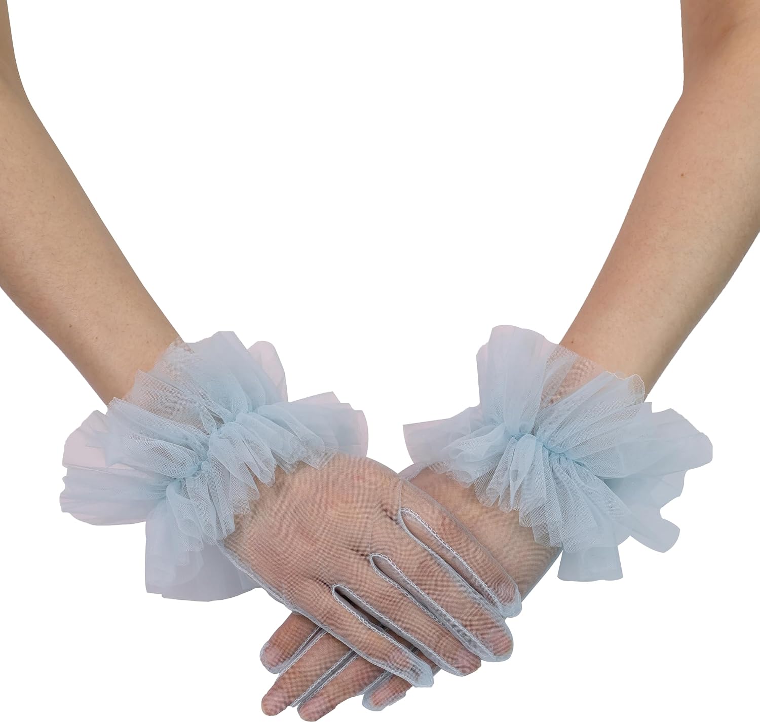 Women's Tea Party Short Gloves Ruffles Tulle Mesh Gloves Christmas Evening Wedding Party Glove