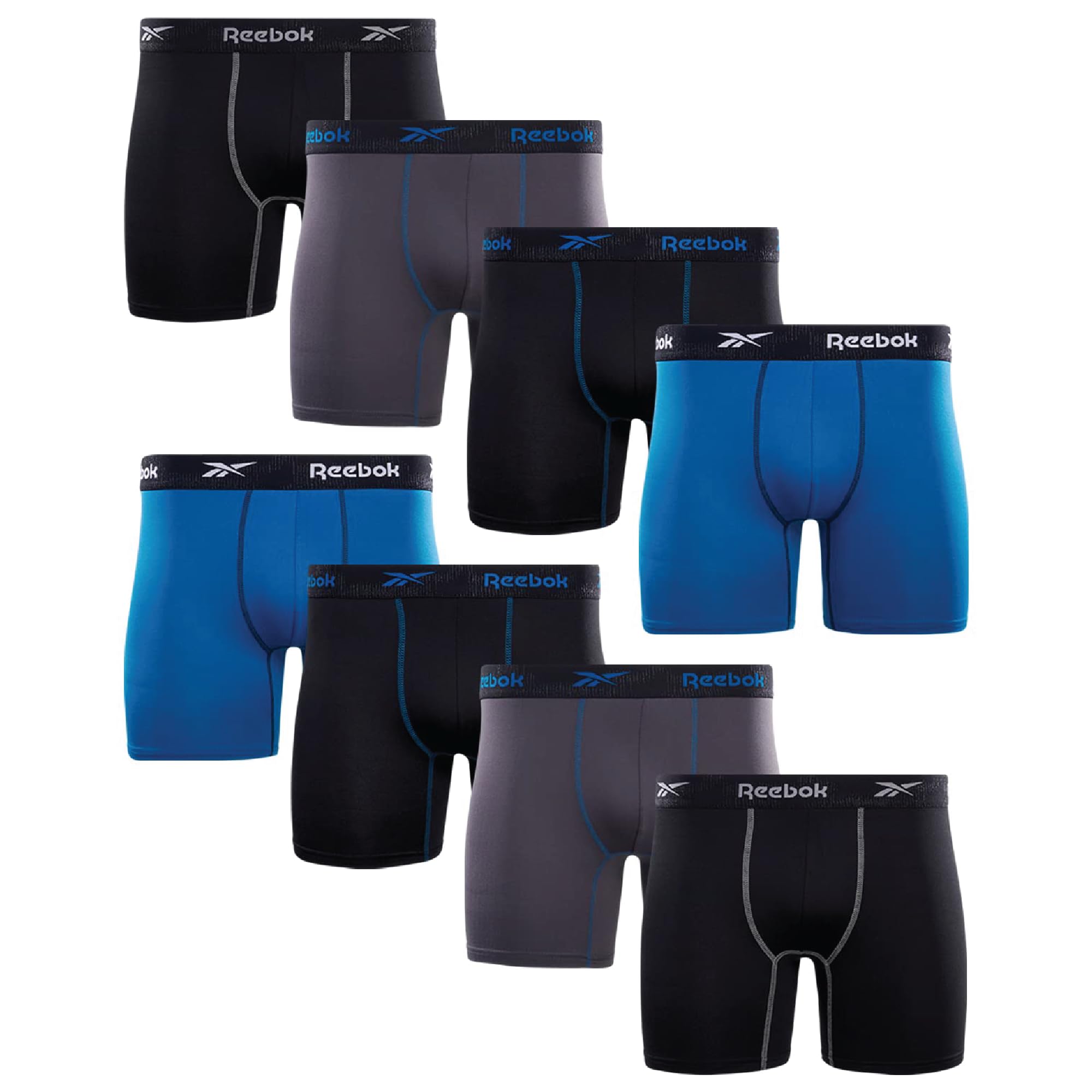 Mens Boxer Briefs - 8 Pack 6'' Inseam Soft Stretch Performance Mens Underwear Athletic Boxer Briefs with Contour Pouch