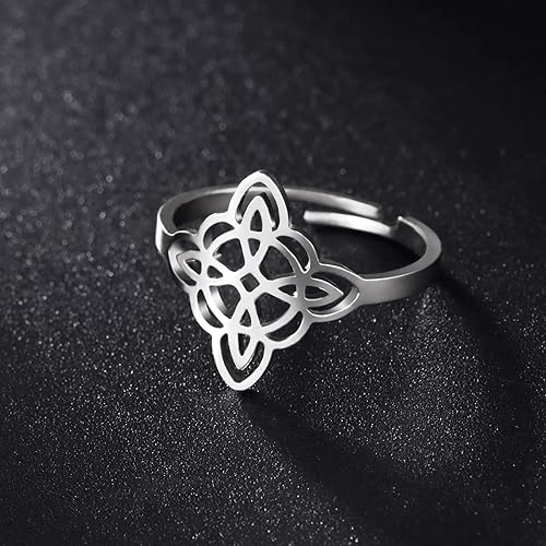 Miniatura 7 de Dreamtimes Anillo de nudo de bruja para mujer, de acero inoxidable, con barra abierta, ajustable, celta, cuaternario, nudo de bruja, amuleto de
