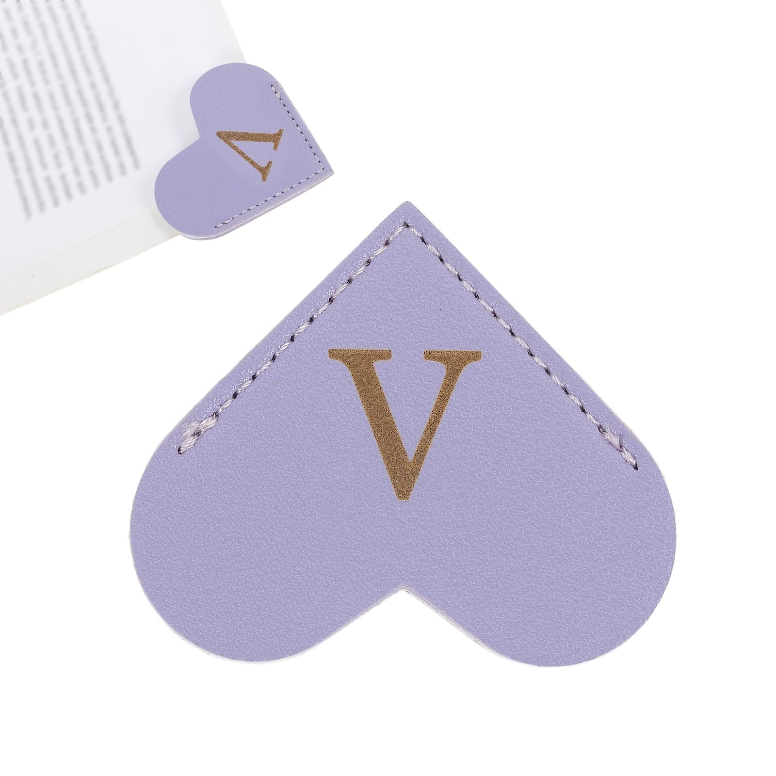 PATIKIL Initial V Corner Bookmarks, Heart Shape Leather Book Marks Page Markers Cute Page Clip for Men Women Teacher Reader Book Lover Writers, Purple