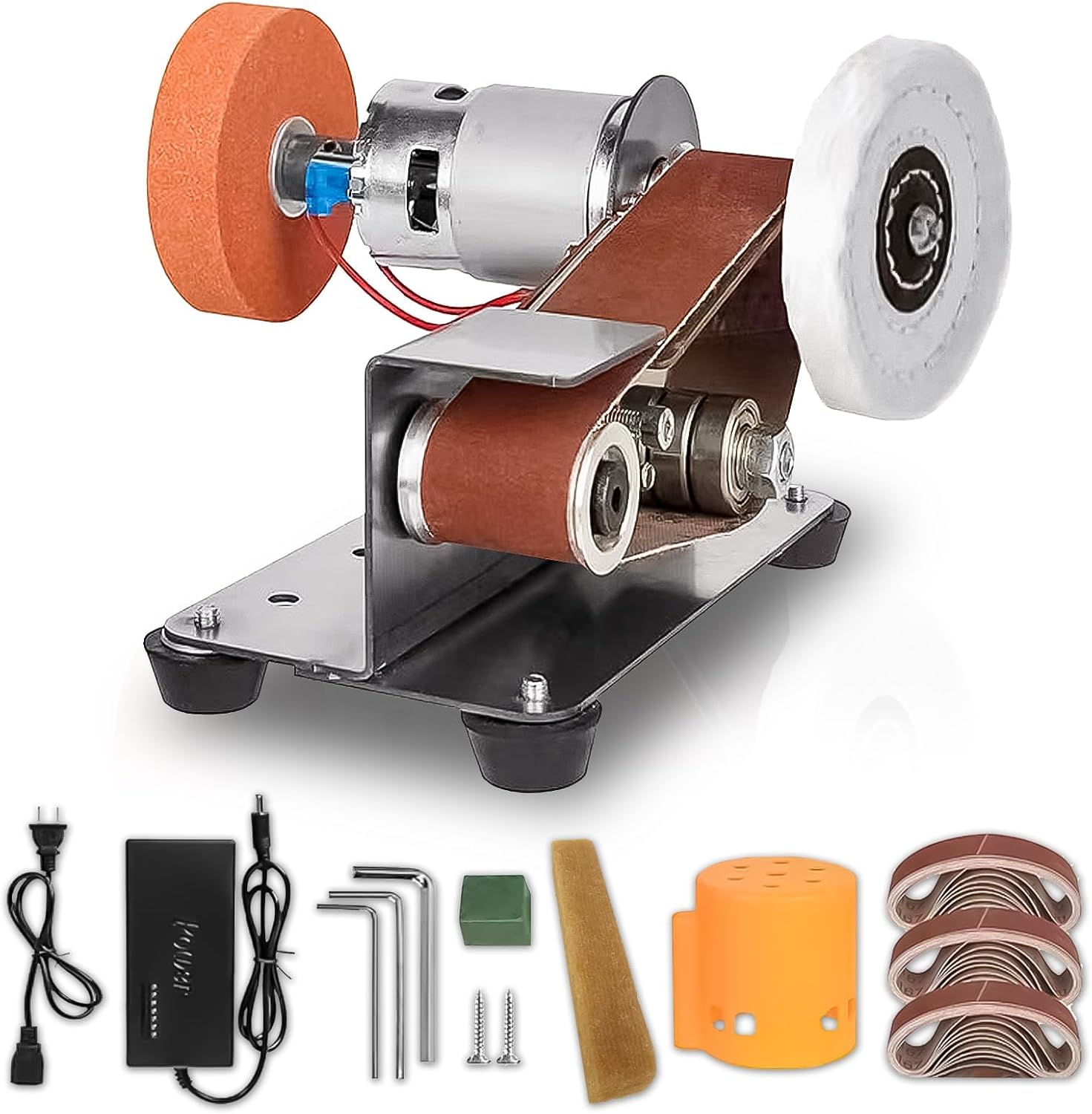 Mini Belt Sander 15° Electric Belt Sander Knife Making Supplies, Electric Knife Sharpener 7 Adjustable Speed, Power Belt Sanders for Woodworking, Metal Working DIY, Belt Grinder & Small Sander